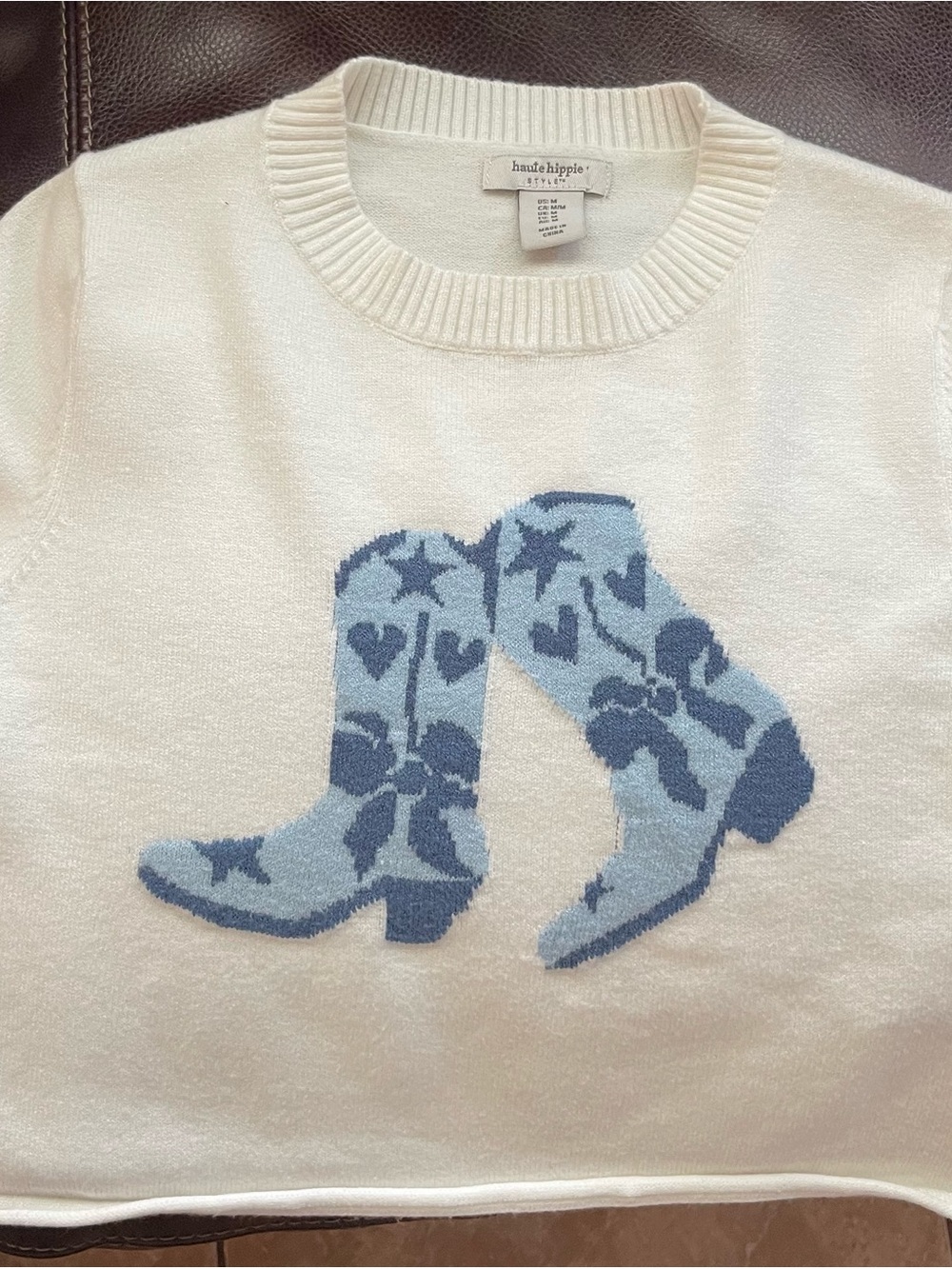 Haute Hippie Cream Knit Sweater with Label Detail